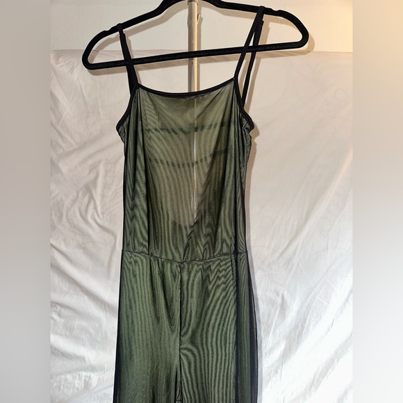 Vintage Sheer Green and Black Jumpsuit with Contrasting Trippy Swirl Lining M/L - Picture 3 of 16